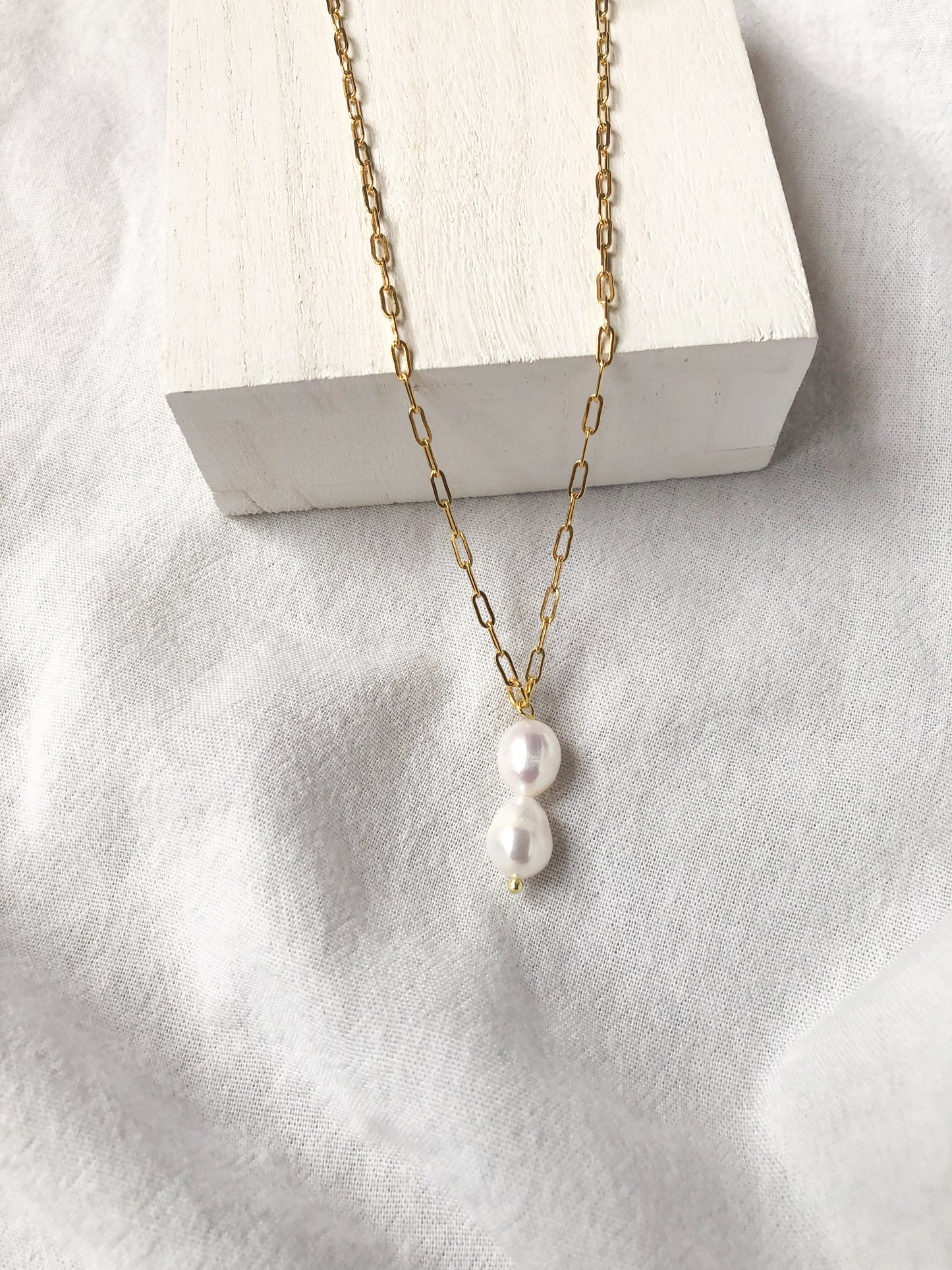 Double Pearl Drop Necklace