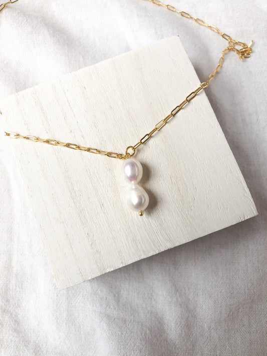 Double Pearl Drop Necklace