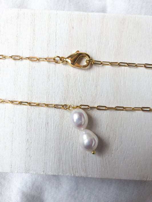 Double Pearl Drop Necklace
