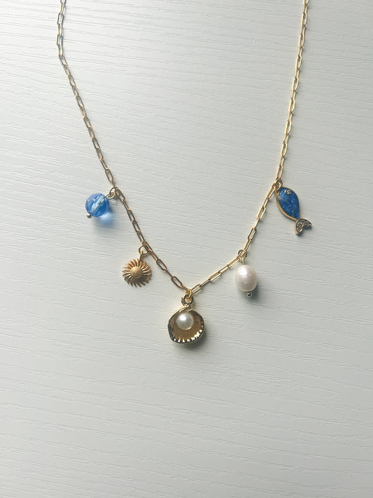 Blue Shell Charm Necklace